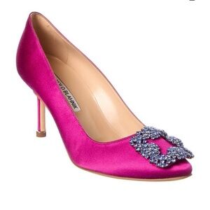 Manolo Blahnik Hangisi 70 Satin Heels Fuchsia